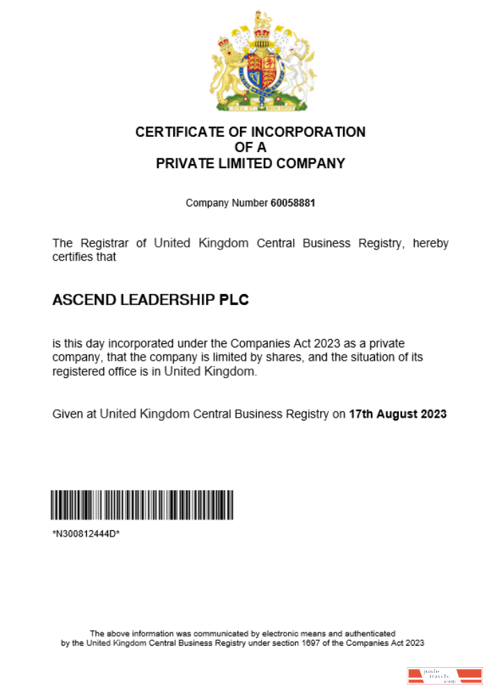 United Kingdom business registration certificate Word and PDF template
